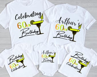 60th Birthday shirt: Custom 60th Birthday Personalized Cocktail Glass Tee Matching Family Party Outfits Tshirts