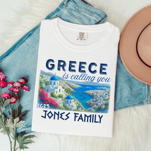 Greece Vacation Comfort Colors Tee: Santorini Family Trip, Personalized