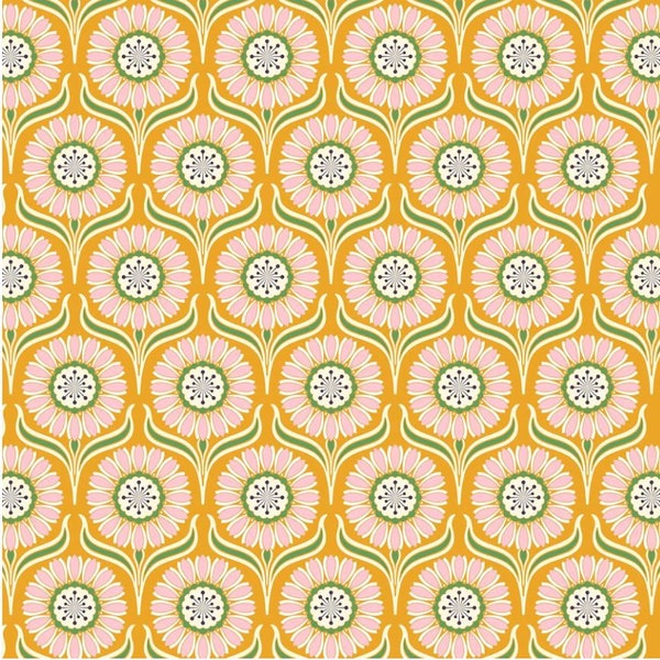 Local Honey Pop Daisy by Heather Bailey for FIGO Fabrics 90657-55 -Large Floral Daisy- Out of Print Fabric-Price Per 1/2 Yard