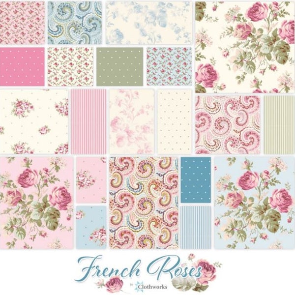 French Roses Charm Pack SQ0441 Clothworks Fabrics-Victorian Fabric-Roses 5 inch squares