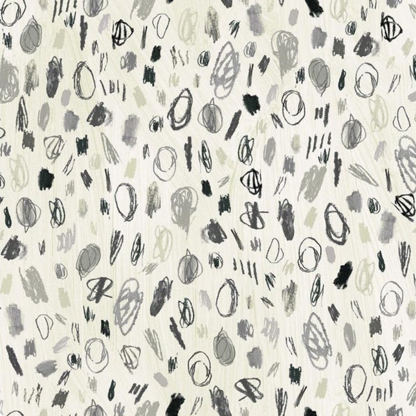 Happy by Carrie Bloomston for Windham Fabrics 53123-1- Scribbles Fabric-Crayon Fabric-Juvenile-Black Gray Cream Fabric-Price for 1/2 yard