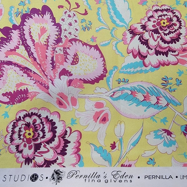Pernilla's Eden Pernilla Lime (looks yellow) by Tina Givens for RB Studios PBS-PE301-13-Out of Print Fabric-Rare Fabric-Price for 1/2 yard