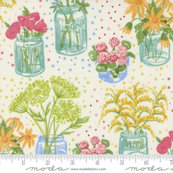 Wild Blossoms Cream 48734 11 Moda #1 by Robin Pickens for Moda Fabrics-Canning Jars-Dill-Dots-Price for 1/2 yard