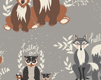 Oh, Hello Fog from Hello Bear designed by Bonnie Christine for Art Gallery Fabrics - Woodlands Fabric - Bear - Fox-Price for 1/2 Yard