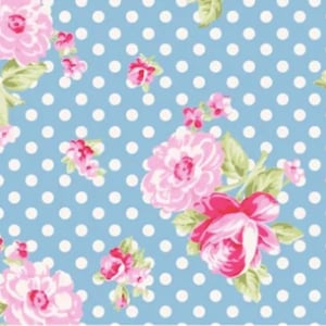 Posey TW07B Blue Bouquet-Tanya Whelan- Rose Bouquet on Dots-Rare Fabric - Out of Print Fabric - Price for 1/2 yard