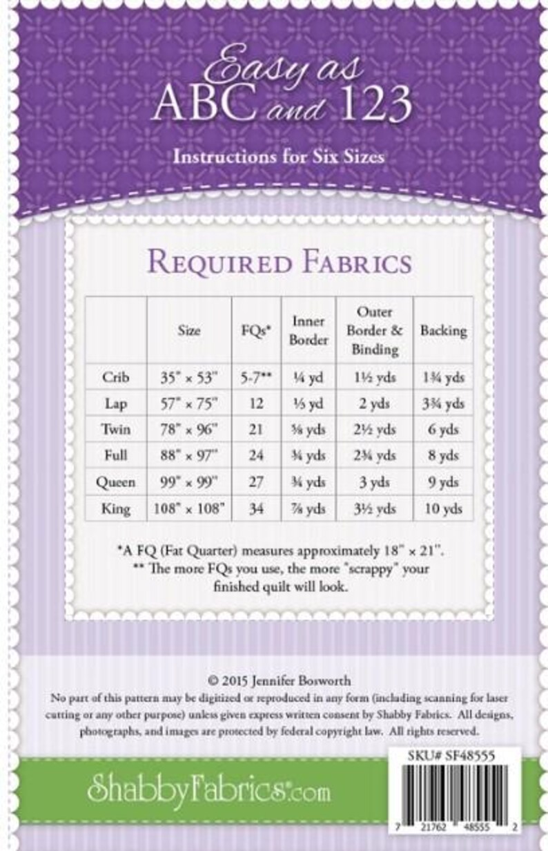 Pattern Easy as ABC and 123 #SF48555 - by Shabby Fabrics-fat Quarter ...