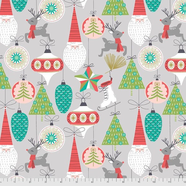 Fa La La - Bells & Baubles PWMA015.XGREY - Free Spirit Fabrics designed by Maude Asbury-Price for 1/2 yard