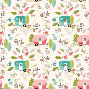 CLEARANCE -  Glamp Camp Main Cream designed by My Mind's Eye for Riley Blake Designs - Vintage Trailers Fabrics-Price for 3/4 yard