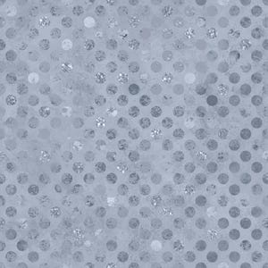 May include: A seamless pattern featuring a light blue background with a textured, mottled appearance. The design is overlaid with a grid of silver-colored circles, some of which have a glittery, reflective quality, creating a subtle, shimmering effect.