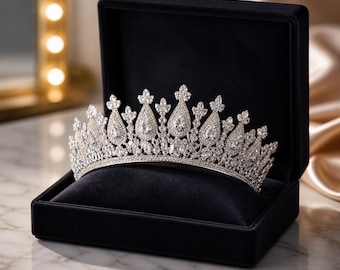 Elegant, silver plated, zircon, wedding crown for your wedding day.