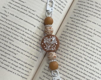 Beaded E-Reader Strap: &quot;Icy Coffee, Spicy Books&quot; Silicone Kindle/Kobo Holder