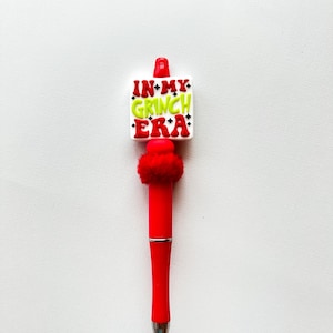 Christmas Beaded Pen: Red & Green Holiday Office Gift