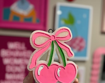 Pink Cherry Bow Car Freshie: Scented Car Accessory
