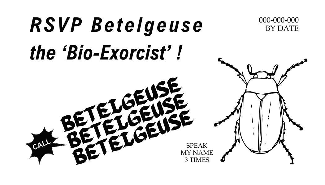 Beetlejuice Betelgeuse Horror Movie Themed Halloween Party Invitation ...