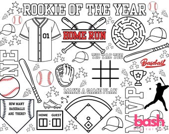 Página para colorear de la fiesta de béisbol: Hoja de actividades del Novato del Año