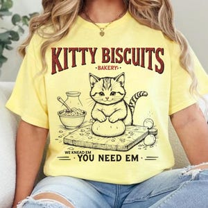 KITTY BISCUITS Shirt – Cute Cat Bakery Tee, Funny Baking Cat T-Shirt, We Knead Em You Need Em Tee, Cat Lover Gift, Vintage Kitty Shirt.