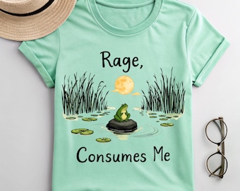 Maglietta "Rage Consumes Me" – Maglietta con divertente meme sulla rana, Maglietta vintage estetica con tema palude, Umorismo cottagecore, Regalo sarcastico sulla rana, Maglietta unisex alla moda.
