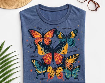 Vintage Motten- und Schmetterlings-Spezies-Shirt: Entomologie-Design-T-Stück