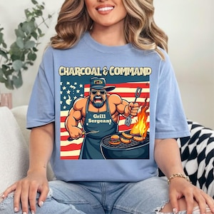 Grappig Grill Sergeant-T-shirt: BBQ Dad T-shirt, patriottisch kookshirt