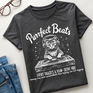 DJ Cat T-Shirt: Funny Music Graphic Tee, Vintage Style