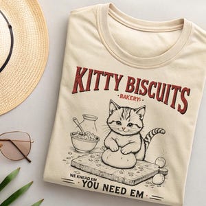 Kitty Biscuits T-Shirt – Funny Baking Cat Tee, Cat Lover Gift