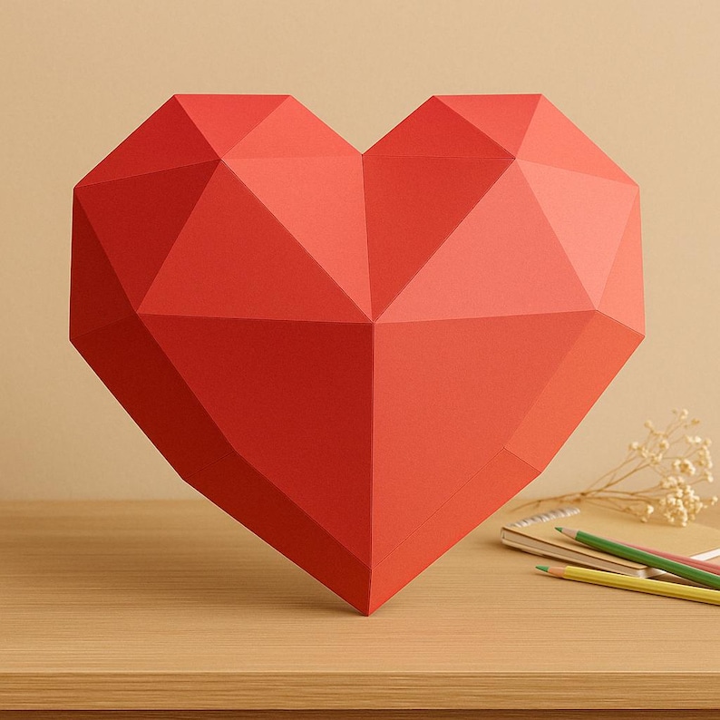 Heart Papercraft Template | 3D DIY Low Poly Model PDF | Easy Printable ...