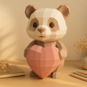 Modello di carta panda / Modello 3D fai da te low poly PDF / Pepakura facile da stampare per bambini e adulti / Decorazione artigianale divertente / Idea regalo
