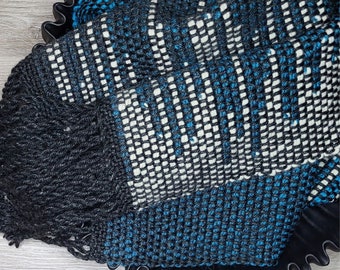 Teal, Black, and White Gradient Handwoven Scarf * Loom Woven