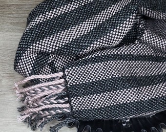 Heathered Gray and Soft Pink Handwoven Scarf * Loom Woven