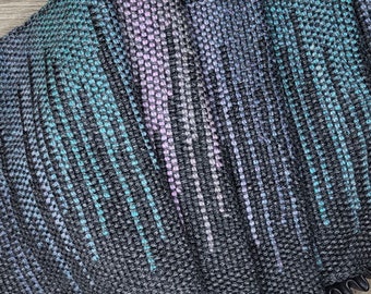 Charcoal, Aqua and Lavender Handwoven Scarf * Loom Woven