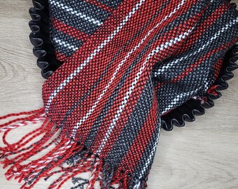 Bold Red, Gray and White Handwoven Scarf * Loom Woven