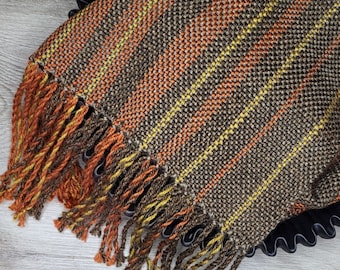 Handwoven Scarf in Warm Brown, Cinnamon, and Gold * Loom Woven