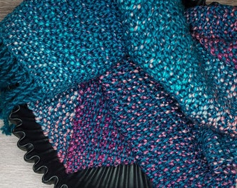 Chunky Colorburst Scarf in Rich Teal Gradient * Loom Woven