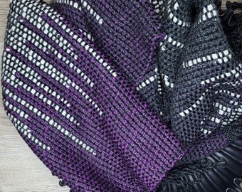 Purple, Black, and White Gradient Handwoven Scarf * Loom Woven