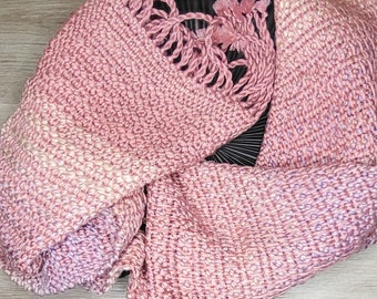 Chunky Colorburst Scarf in Soft Pink and Cream * Loom Woven