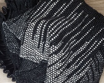 Black and White Gradient Handwoven Scarf * Loom Woven