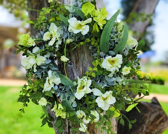 Spring and Summer Wreath, 15 inches, Everyday Greenery Wreath, Wildflower Wreath, Small Wreath