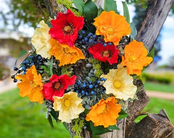 Poppy and Blueberry Wreath, 14 inches, Summer Wreath, Wreath with Poppies, Wreath with Blueberries