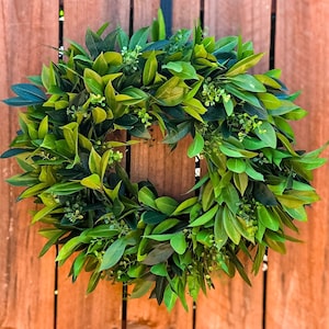 Laurel Greenery Wreath for Front Door – Year Round Wreath, 22&quot; or 16&quot;, Farmhouse Style, Artificial Green Leaf Wreath, All Season Door Decor
