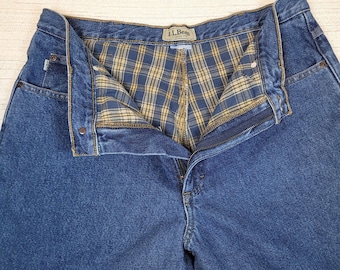 L.L. Bean Jeans Men 34X30 Flannel Lined Classic Fit Straight Blue Denim Workwear