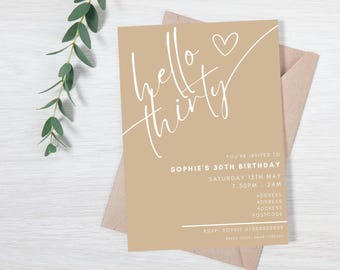 Hola treinta / Invitación de cumpleaños / Descarga digital / Invitación de cumpleaños número 30