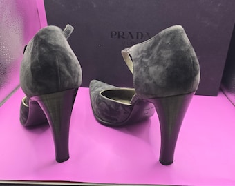 Prada Milano Gray Suede Heels