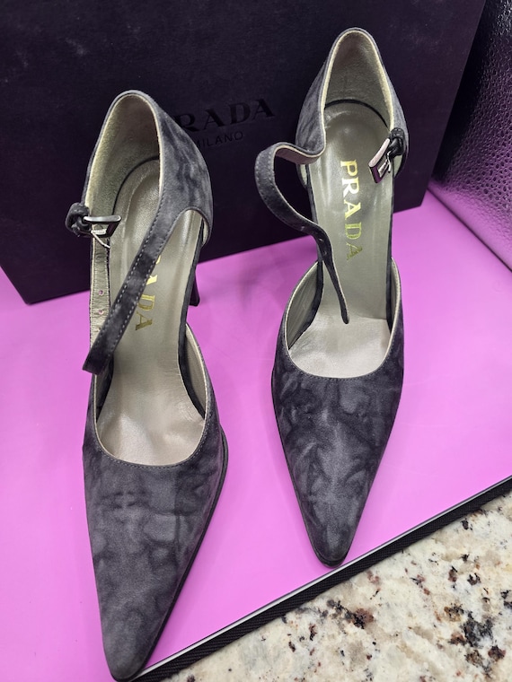 Prada Milano Gray Suede Heels - Etsy Canada