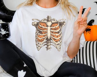 Vintage Halloween Skeleton Ribcage Shirt: Spooky Anatomical Design