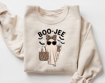 Boo-Jee Ghost Sweatshirt, Leopard Ghost Tee, Ghost Coffee Shirt, Funny Fall Shirt, Ghost Tee, Girly Halloween Gift, Boojee Shirt