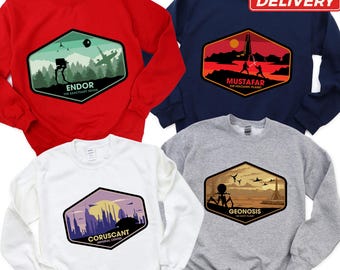 Viral National Parks Star Wars Planets Design Sweatshirt, Disneyland Park Sweatshirt, Retro Endor Park Sweatshirt, Tatooine Sweat