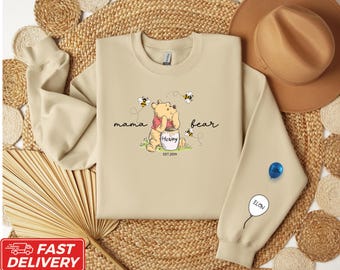 Custom Mama Bear Sweatshirt: Personalized Mom Gift with Kid Name