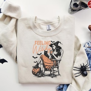 Feeling Witchy Sweatshirt,Witch Sweatshirt,Halloween Witch Sweatshirt,Crazy Halloween Gift,Witch Spell Sweatshirt,Woman Halloween Sweatshirt