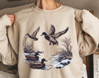 Retro Mallard Duck Sweatshirt: 90s Boho Fall Outfit