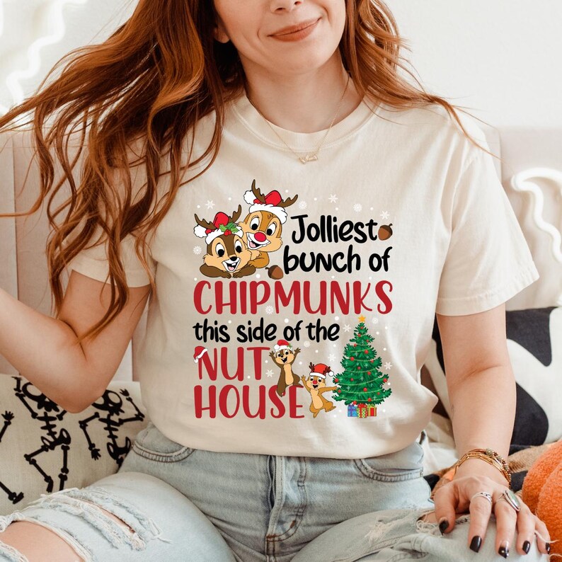 Sweat-shirt Noël Chip Et Dale - "Jolliest Bunch Of Chipmunks" - Couleur Sable - Neuf Avec étiquette